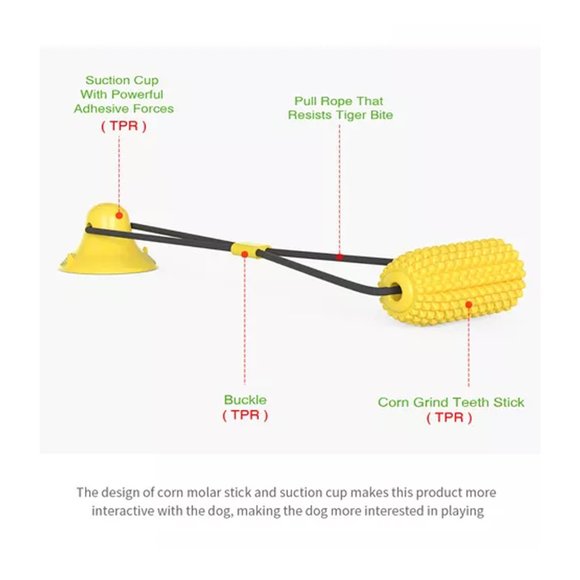 Corn Shape with Rope Yellow Vacuum Suction Cup Chew Toy for Dogs - Picture 11 of 14